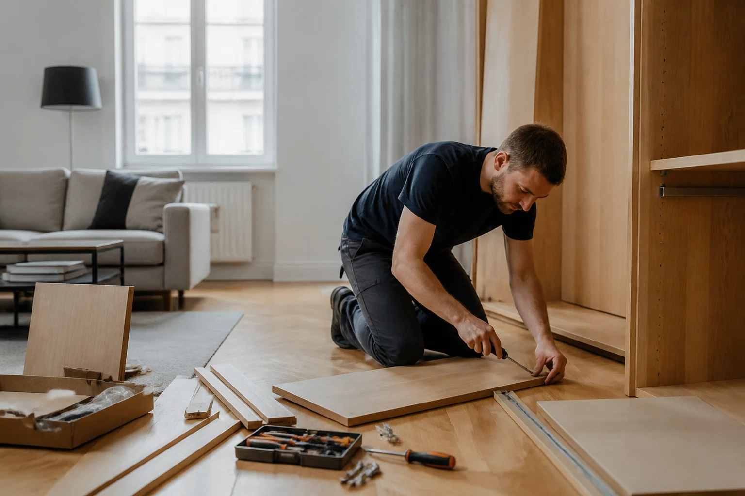 Handwerker Schwechat bei der Arbeit, Möbelmontage vor Ort